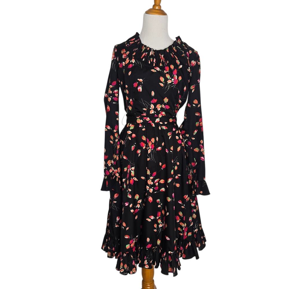 Vintage 70s Victorian Whimsigoth Dress Victor Costa Black Ruffle Women Medium